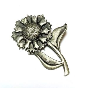 Vintage Signed Metzke Pewter Flower Brooch Pin